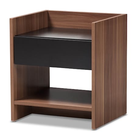 Baxton Studio Vanda Modern Two-Tone Walnut and Black Wood 1-Drawer Nightstand 138-7715